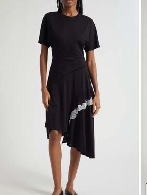 3.1 Phillip Lim Black Asymmetrical Dress with White Lace Trim